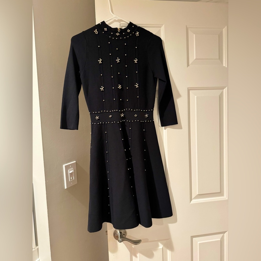 New Korean Stylish Pearled Black long sleeves dress